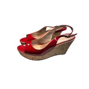 MARC FISHER DARK RED PATENT SANDALS 7.5